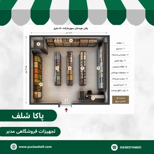 پلان چیدمان سوپر مارکت50 متری